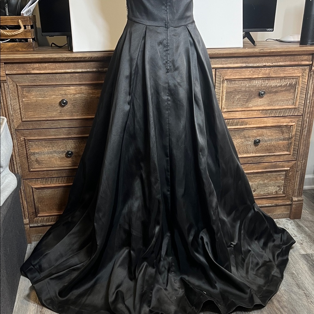 B Darlin Black Prom Gown with Glittering Silver Accent - Picture 5 of 9